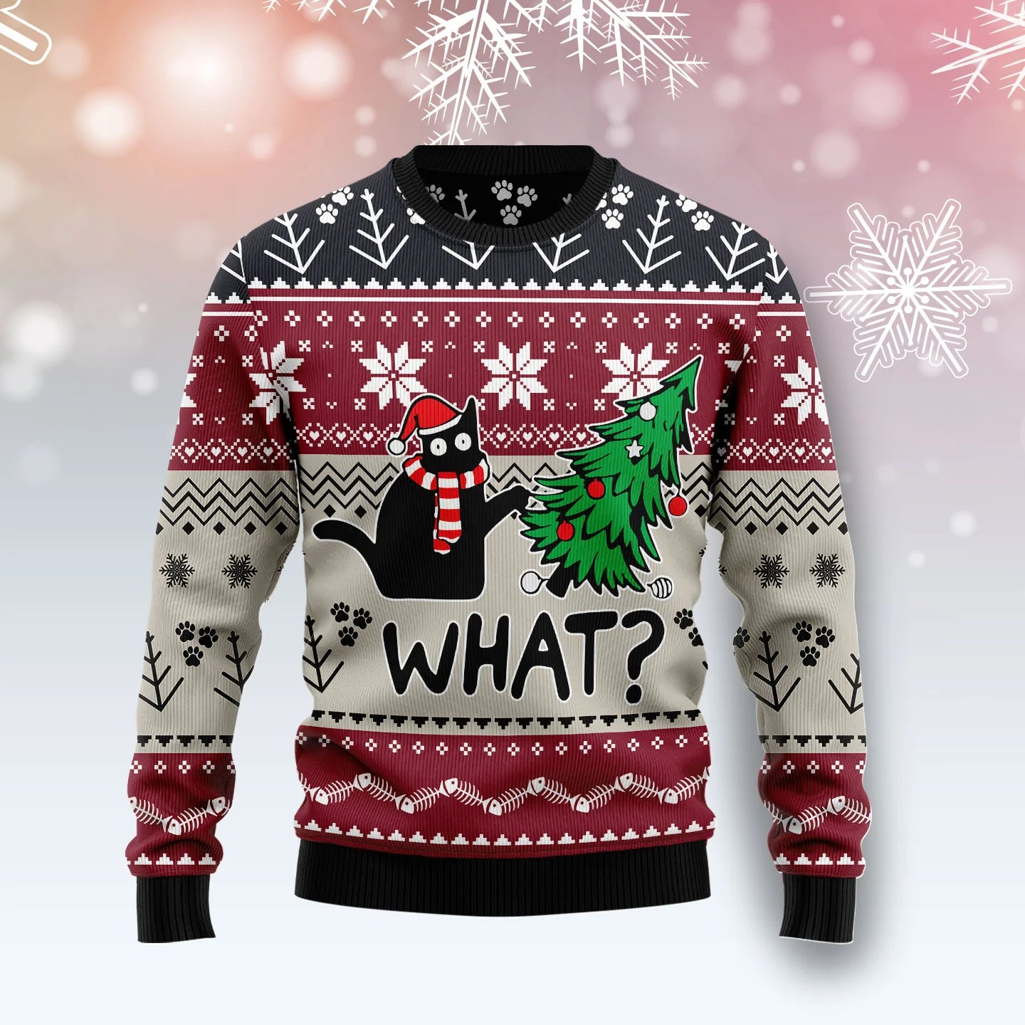 Christmas Cat What G5127 unisex womens & mens, couples matching, friends, cat lover, funny family ugly christmas holiday sweater gifts, Christmas Ugly Sweater
