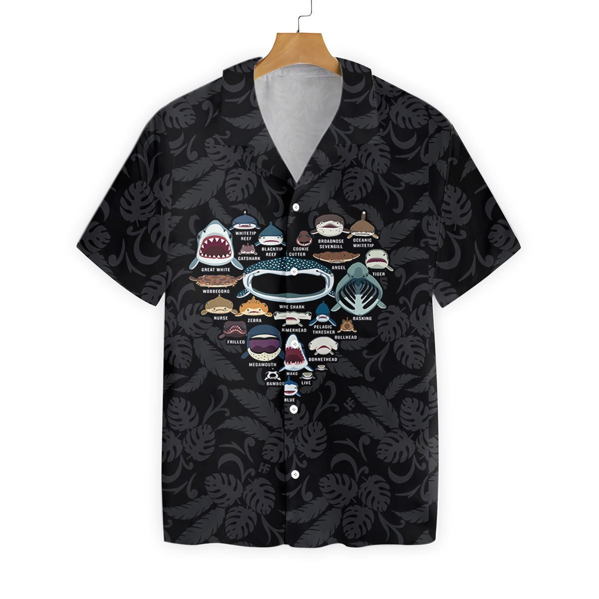 Shark Team Making A Heart Shape Dark Theme Hawaiian Shirt, Hawaiian Shirt Gift, Christmas Gift