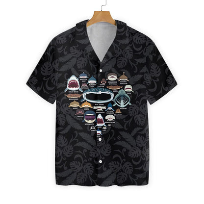 Shark Team Making A Heart Shape Dark Theme Hawaiian Shirt, Hawaiian Shirt Gift, Christmas Gift