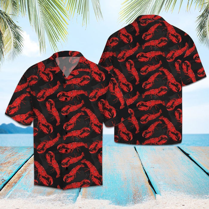 Amazing Red And Black Lobster Pattern Hawaiian Shirt, Hawaiian For Gift