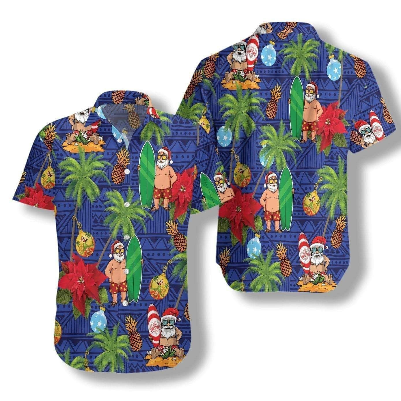 Frohe Weihnachten Weihnachtsmann Strandurlaub Vintage Stil Design Hawaiihemd, Hawaiihemd Geschenk, Weihnachtsgeschenk