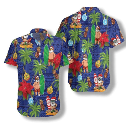 Frohe Weihnachten Weihnachtsmann Strandurlaub Vintage Stil Design Hawaiihemd, Hawaiihemd Geschenk, Weihnachtsgeschenk