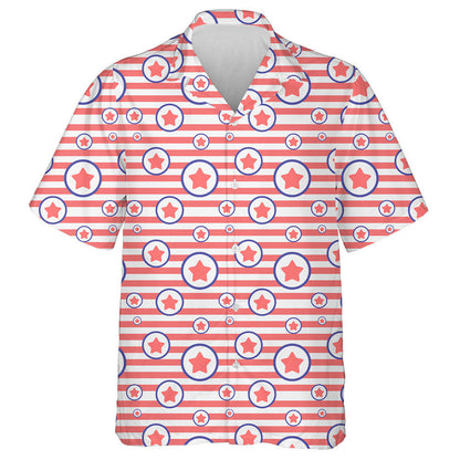 Pastel Pink Striped Background With Star In A Circle Hawaiian Shirt, Hawaiian Shirt Gift, Christmas Gift