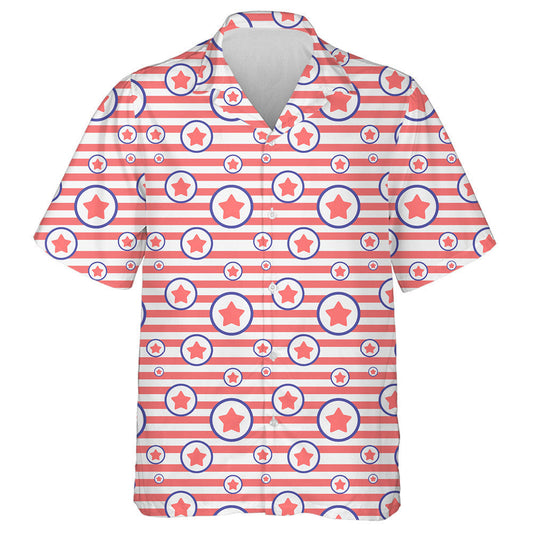 Pastel Pink Striped Background With Star In A Circle Hawaiian Shirt, Hawaiian Shirt Gift, Christmas Gift