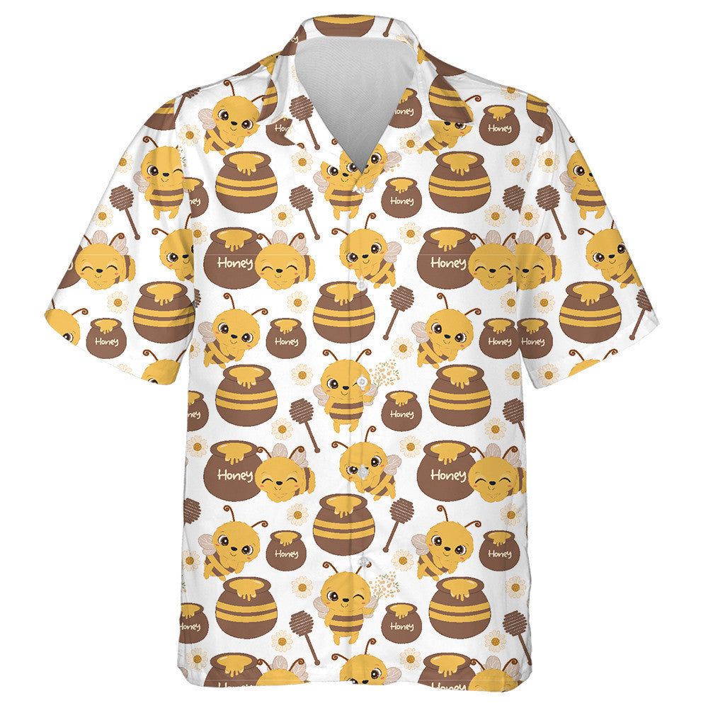 Watercolor Hardworking Bees And Jars Of Honey Hawaiian Shirt, Hawaiian Shirt Gift, Christmas Gift