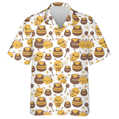 Watercolor Hardworking Bees And Jars Of Honey Hawaiian Shirt, Hawaiian Shirt Gift, Christmas Gift