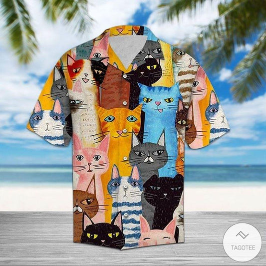 Cute Cats Drawing Hawaiian Shirt, Hwaiian For Gift