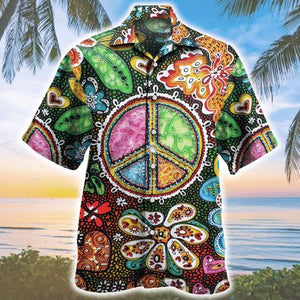 Colorful Leaf Peace Sign Stitching Hawaiian Shirt, Hawaiian For Gift