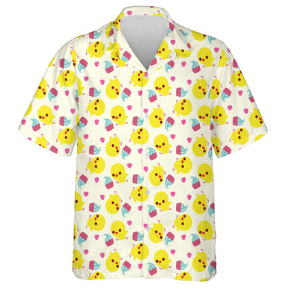 Little Cute Yellow Chicken With Cake And Heart Hawaiian Shirt, Hawaiian Shirt Gift, Christmas Gift