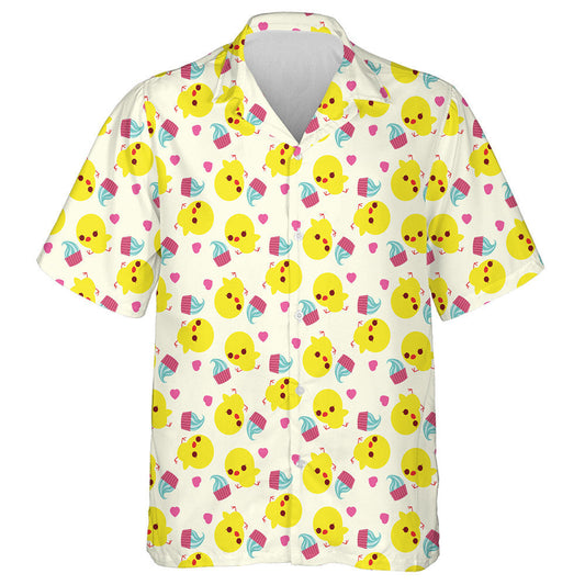 Little Cute Yellow Chicken With Cake And Heart Hawaiian Shirt, Hawaiian Shirt Gift, Christmas Gift