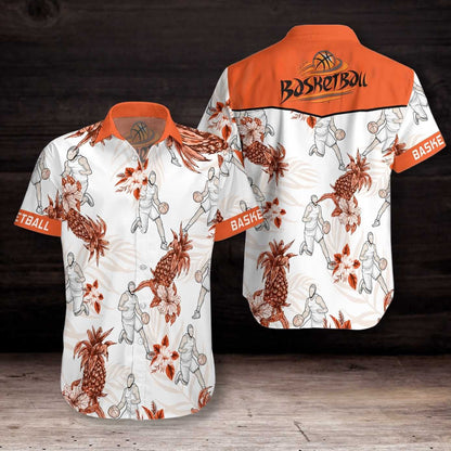Hand Draw Basketball And Pineapple Seamless Design Hawaiian Shirt, Hawaiian Shirt Gift, Christmas Gift