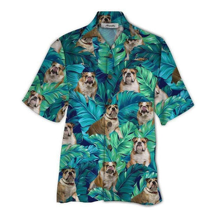 England Bulldog Tropical Background Design Hawaiian Shirt,Hawaiian Shirt Gift, Christmas Gift