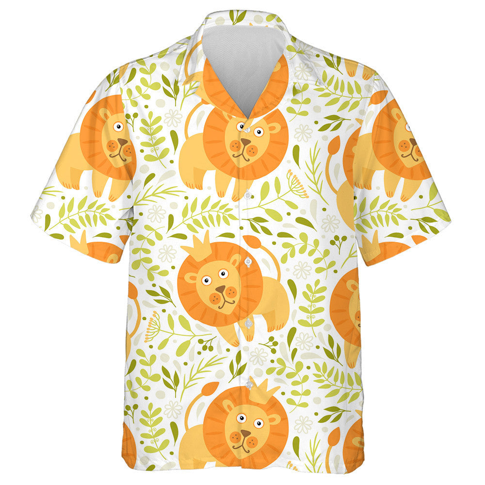 Lovely Lion With Crown And Plants Hawaiian Shirt,Hawaiian Shirt Gift, Christmas Gift