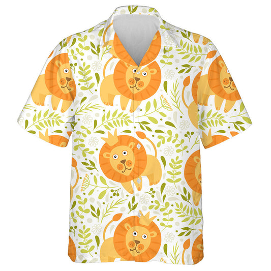 Lovely Lion With Crown And Plants Hawaiian Shirt,Hawaiian Shirt Gift, Christmas Gift