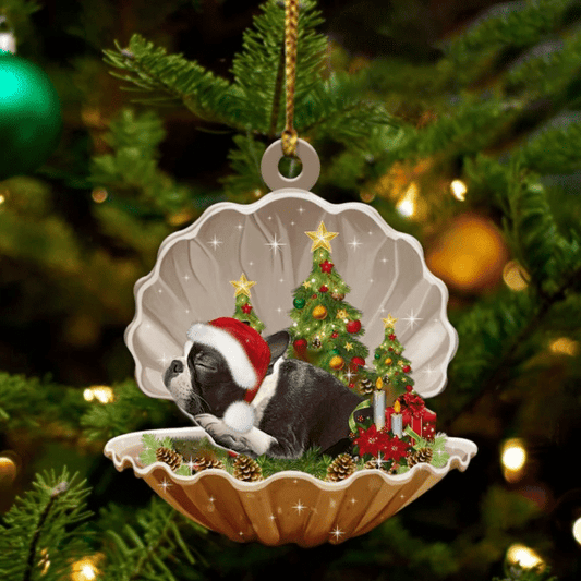 Cute Boston Terrier Sleeping in Pearl Dog Christmas Ornament Flat Acrylic, Christmas Gift,Christmas Decoration