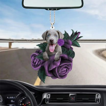 Weimaraner In Purple Rose Car Hanging Ornament, Christmas Decoration