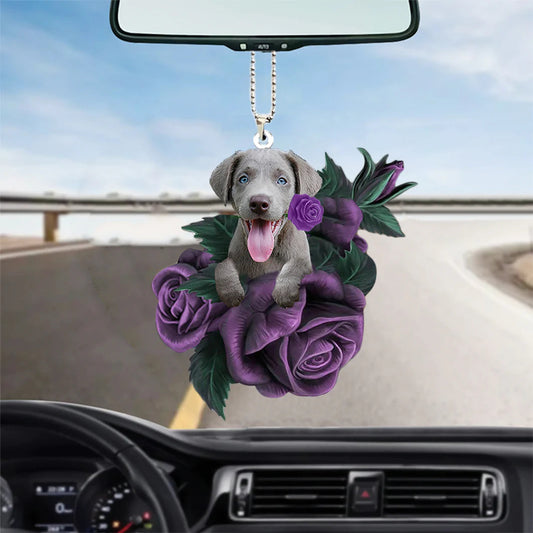 Weimaraner In Purple Rose Car Hanging Ornament, Christmas Decoration