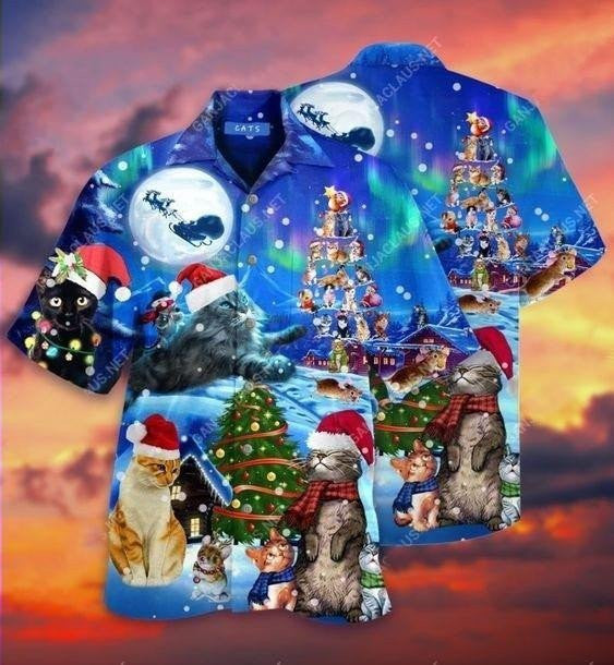 Design Hawaiian Shirt Amazing Cat Christmas Tree, Hawaiian Shirt Gift, Christmas Gift.