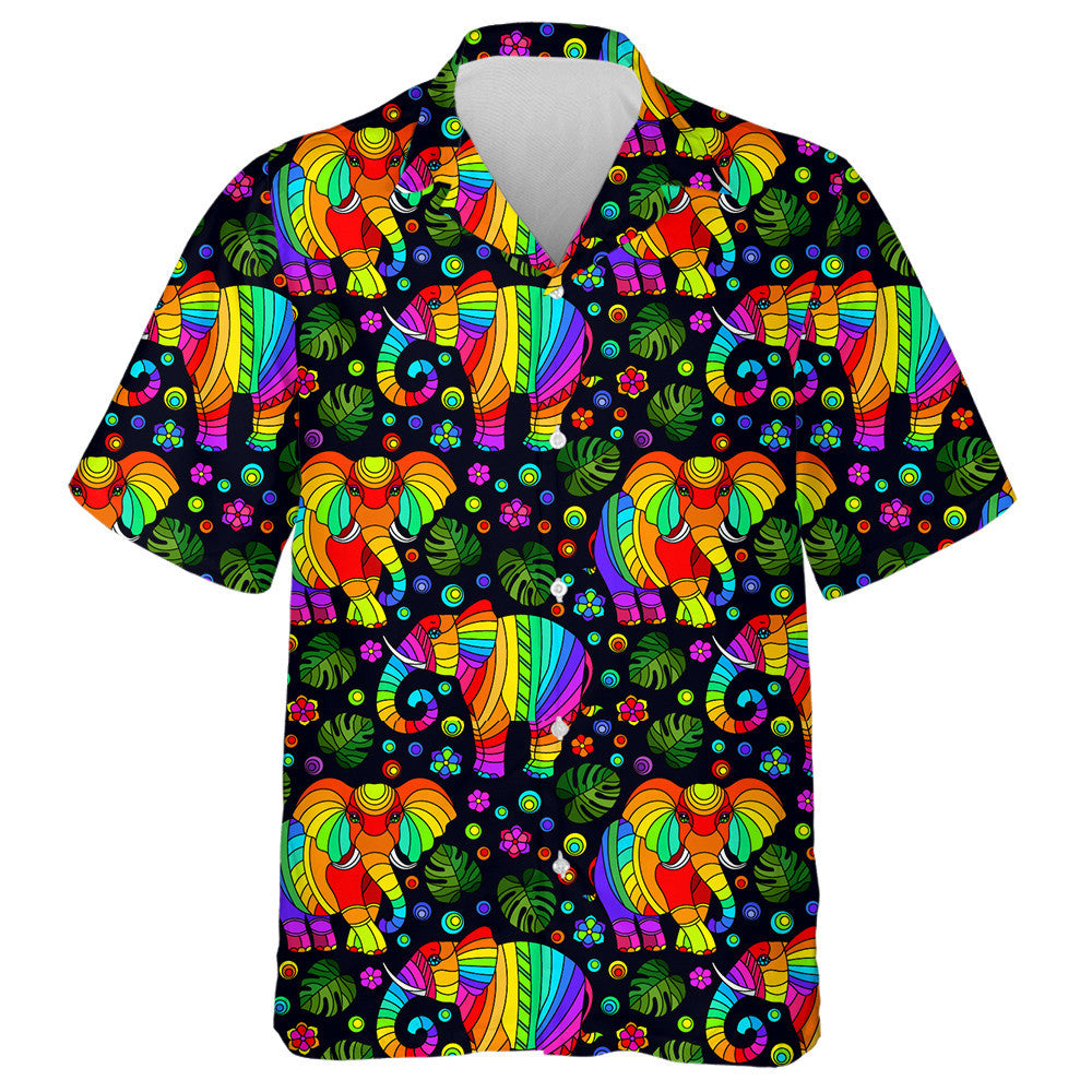Bright Rainbow Elephantsanimals Flowers And Leaves Hawaiian Shirt, Hawaiian For Gift