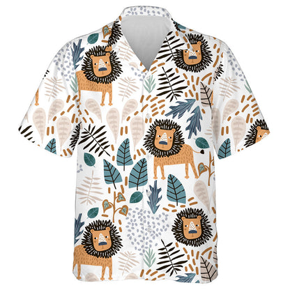 Sad Lion And Tropical Leaves On White Background Hawaiian Shirt, Hawaiian Shirt Gift, Christmas Gift