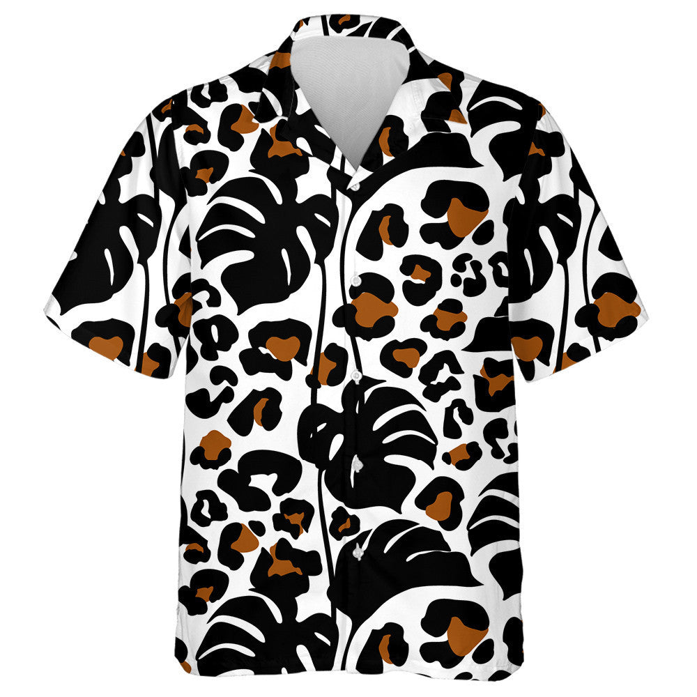 Tropical Leaves And Cartoon Leopard Camouflage Spots Hawaiian Shirt, Hawaiian Shirt Gift, Christmas Gift