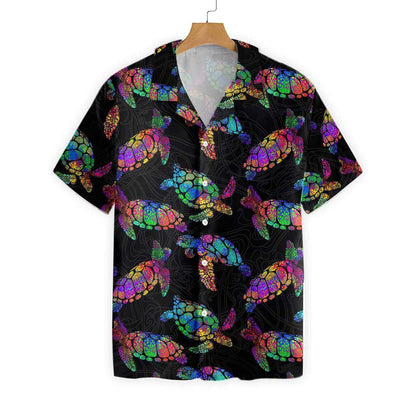 Boho Style Sea Turtle Pattern Hawaiian Shirt, Hawaiian For Gift