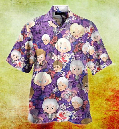 The Golden Girl Cute Cartoon Pattern Purple Theme Hawaiian Shirt, Hawaiian Shirt Gift, Christmas Gift