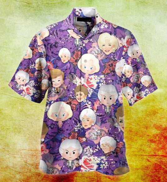 The Golden Girl Cute Cartoon Pattern Purple Theme Hawaiian Shirt, Hawaiian Shirt Gift, Christmas Gift