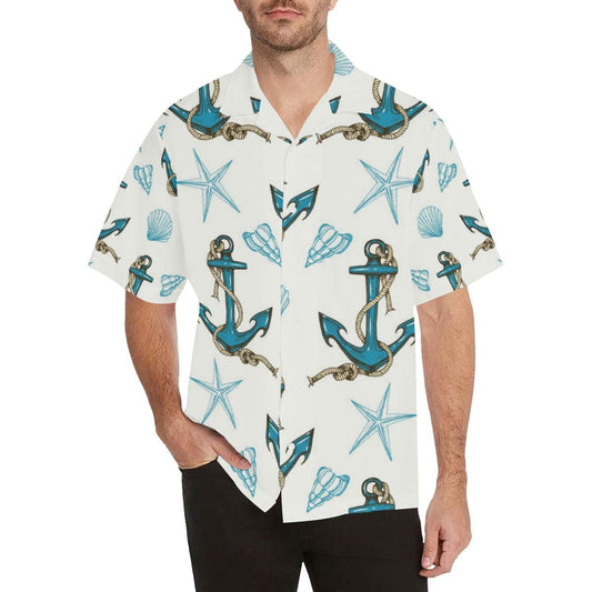 Anchor Shell Starfish Pattern Men'S All Over Print Hawaiian Aloha Shirt Hawaiian Shorts Beach Short Sleeve, Hawaiian Shirt Gift, Christmas Gift