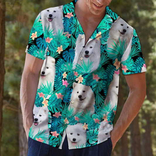 Samoyed Lost In Summer Vibes Tropical Palm Leaves Hawaiian Shirt, Hawaiian Shirt Gift, Christmas Gift