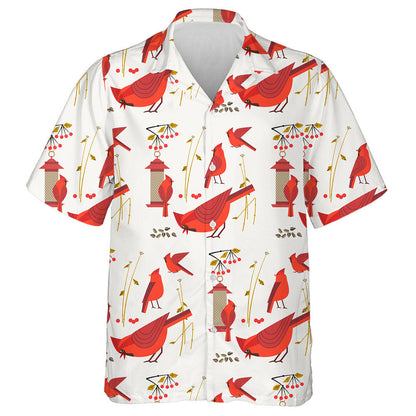Red Cardinal Bird Cartoon Cute Minimal Style Hawaiian Shirt, Hawaiian Shirt Gift, Christmas Gift