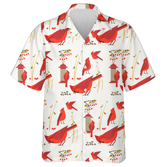 Red Cardinal Bird Cartoon Cute Minimal Style Hawaiian Shirt, Hawaiian Shirt Gift, Christmas Gift