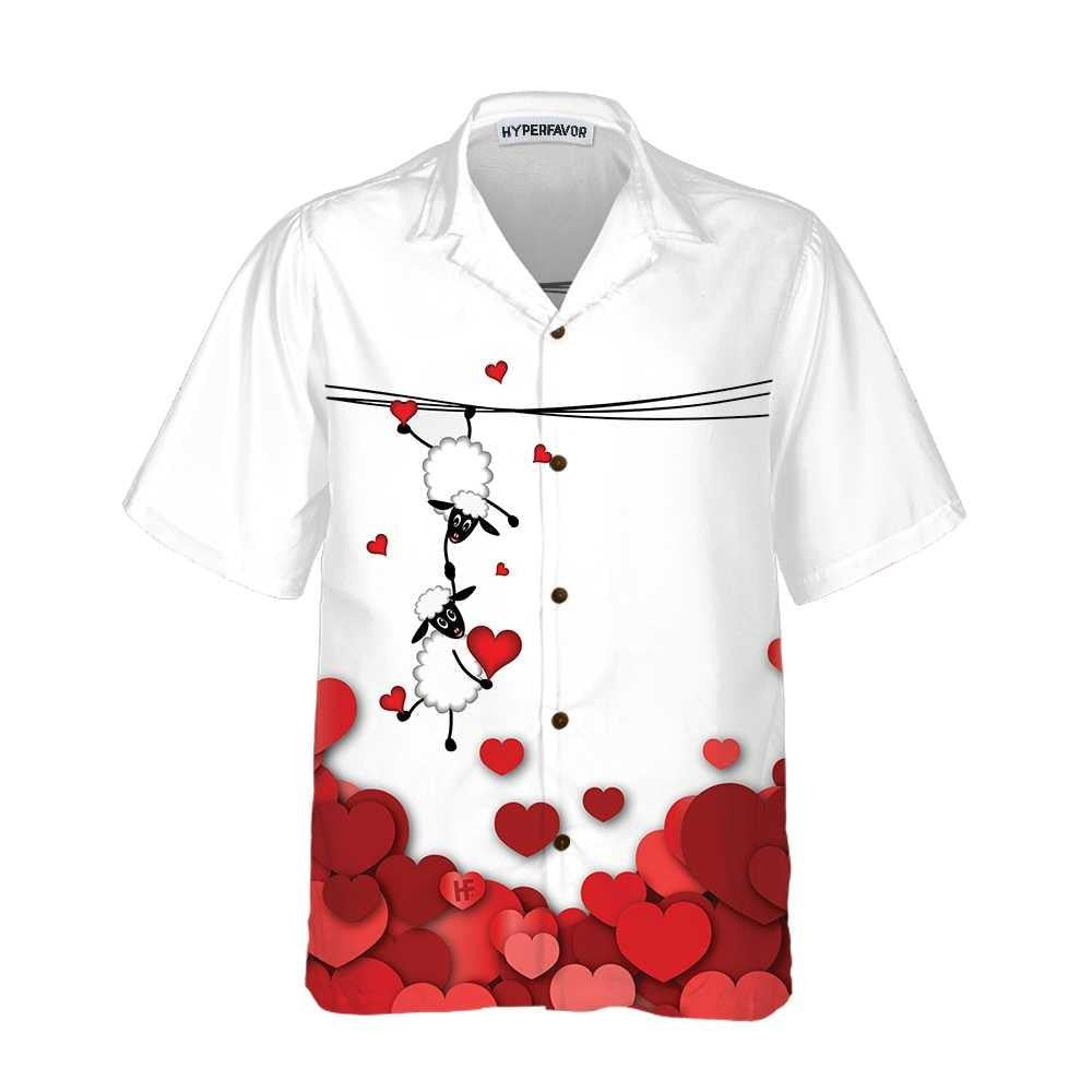 Valentine Sheep With Red Hearts Hawaiian Shirt, Hawaiian Shirt Gift, Christmas Gift
