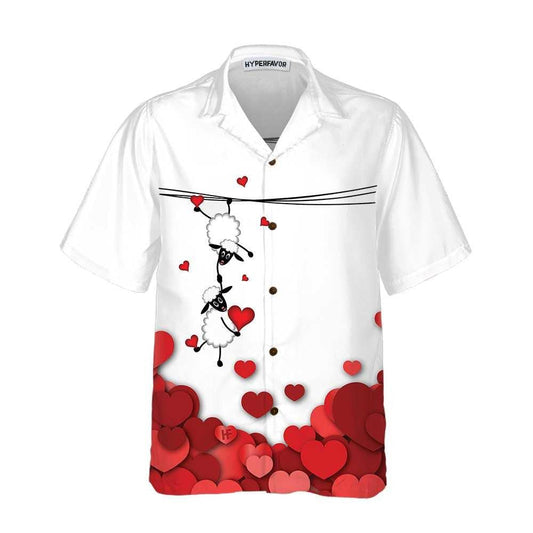 Valentine Sheep With Red Hearts Hawaiian Shirt, Hawaiian Shirt Gift, Christmas Gift