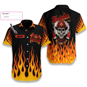 Skull Flame Firefighter Custom Name Hawaiian Shirt,Hawaiian Shirt Gift, Christmas Gift