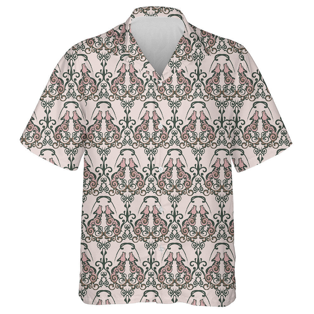 Hand Drawn Wolf In Victorian Style Hawaiian Shirt, Hawaiian For Gift