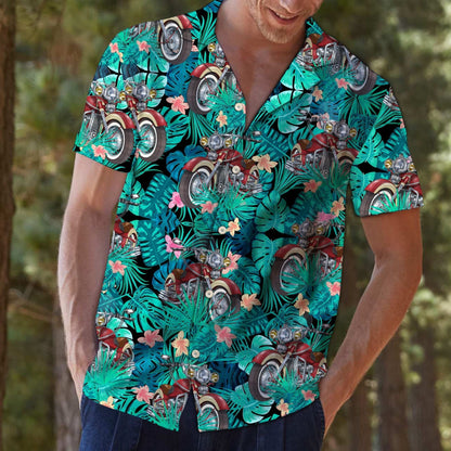 Motorbike Tropical Palm Tree Leaves Summer Vacation Aloha Hawaiian Shirt, Hawaiian Shirt Gift, Christmas Gift