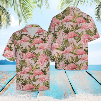 Lovely Flamingo Lost In Lively Palm Leaves Jungle Hawaiian Shirt, Hawaiian Shirt Gift, Christmas Gift