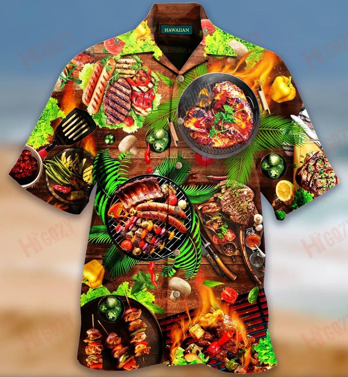 Chilling And Grilling Barbecue Unisex Hawaiian Shirt Hobbies Short Sleeve Tactical Hawaiian Shirt Hawaiian Shirts For Men, Hawaiian Shirt Gift, Christmas Gift