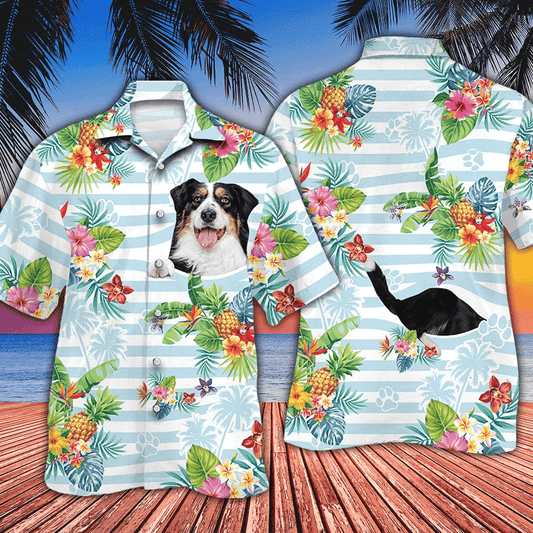 Australian Shepherd Dog Lovers Beautiful Flower Striped Hawaiian Shirt, Hawaiian Shirt Gift, Christmas Gift