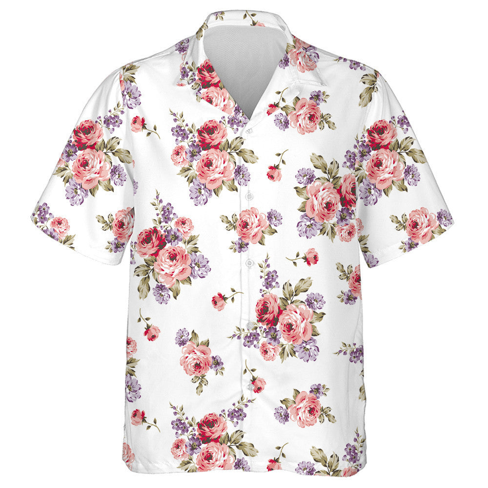 Watercolor Beautiful Pink Rose And Purple Flower Pattern Hawaiian Shirt, Hawaiian Shirt Gift, Christmas Gift
