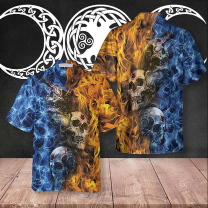 Gothic Skull Fire And Water Gift For Halloween Hawaiian Shirt, Hawaiian Shirt Gift, Christmas Gift