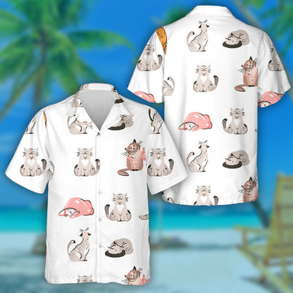 Young Happy Cute Cats Collection On White Background Hawaiian Shirt, Hawaiian Shirt Gift, Christmas Gift