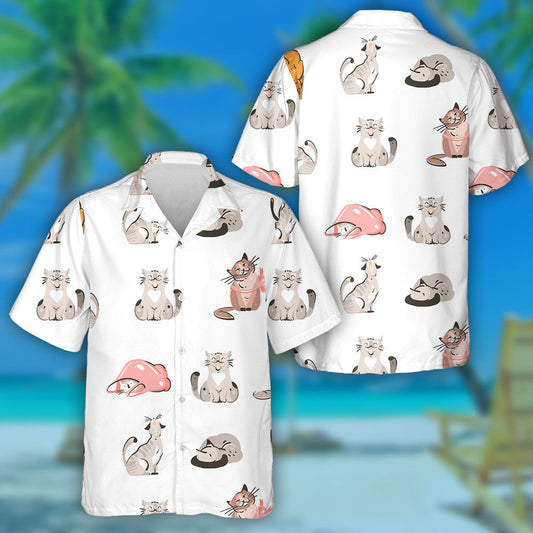 Young Happy Cute Cats Collection On White Background Hawaiian Shirt, Hawaiian Shirt Gift, Christmas Gift