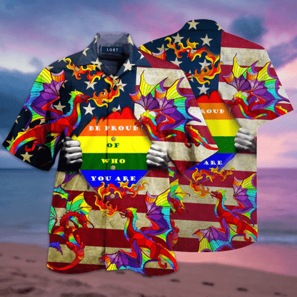 Lgbt Rainbow Dragon Be Proud Awesome Background Design Hawaiian Shirt, Hawaiian Shirt Gift, Christmas Gift