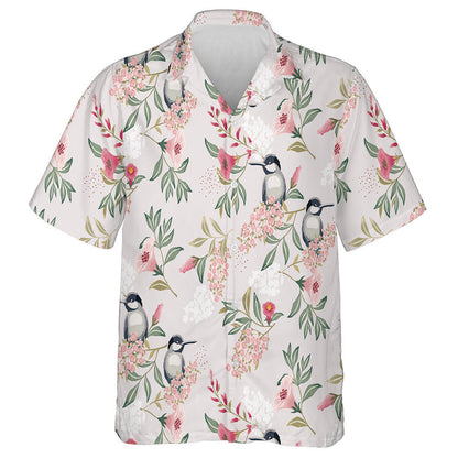 Long Billed Bird Perched On Pink Flower Branch Hawaiian Shirt, Hawaiian Shirt Gift, Christmas Gift
