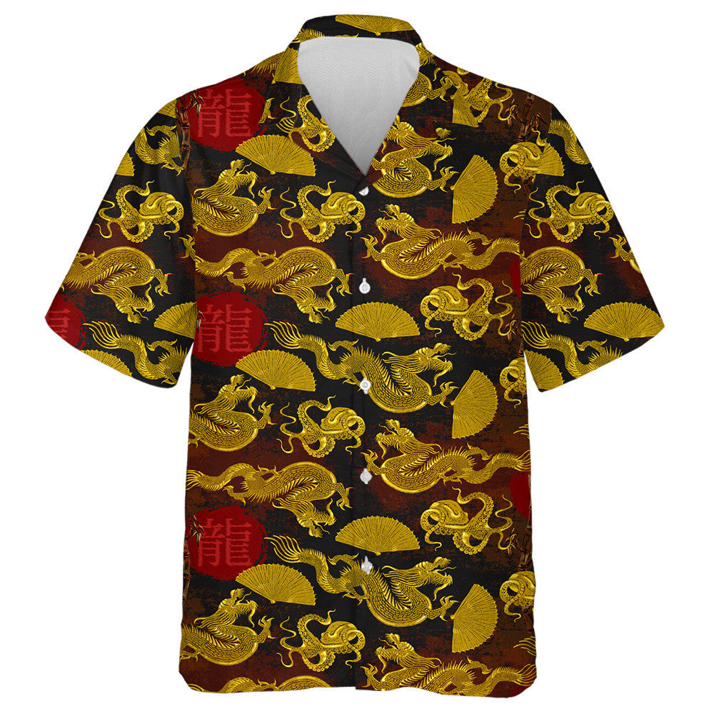 Golden Dragons Fan And Rising Sun Hawaiian Shirt,Hawaiian Shirt Gift, Christmas Gift