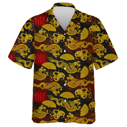 Golden Dragons Fan And Rising Sun Hawaiian Shirt,Hawaiian Shirt Gift, Christmas Gift
