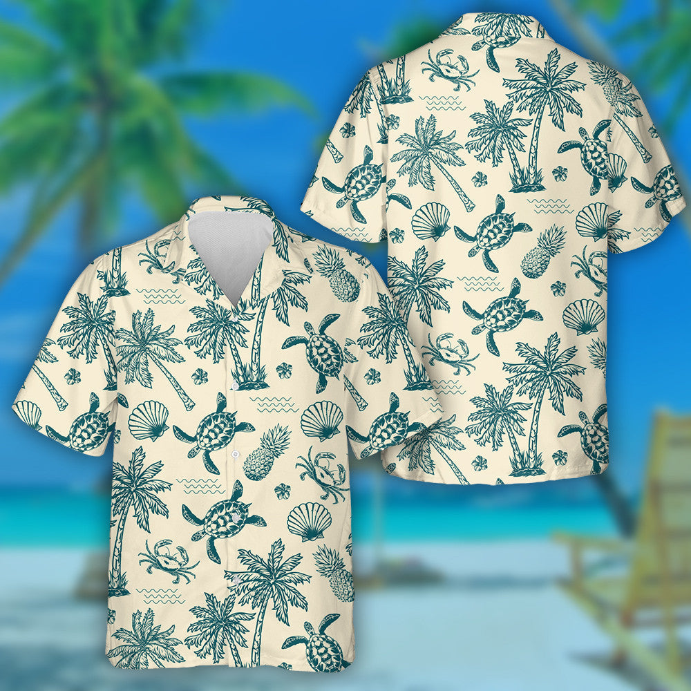 Exotic Flowers Palm Trees Sea Waves And Turtles Hawaiian Shirt, Hawaiian Shirt Gift, Christmas Gift