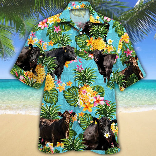 Black Angus Cattle Pineapple Hawaiian Shirt,Hawaiian Shirt Gift, Christmas Gift